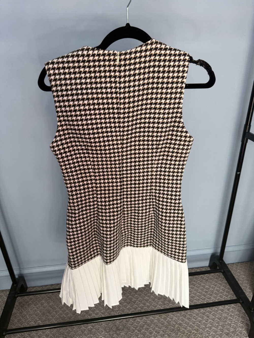 NWT Commense Houndstooth Sleeveless Pleated Hem Mini Dress Wool Blend - Picture 9 of 11